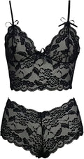 Sexy Lace Floral 2 Piece Set - Black
