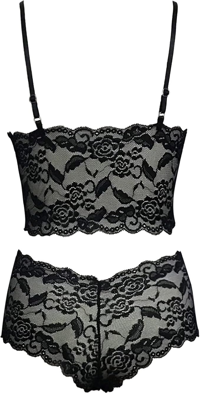 Sexy Lace Floral 2 Piece Set - Black
