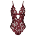 Floral Teddy Bodysuit Lingerie - Wine